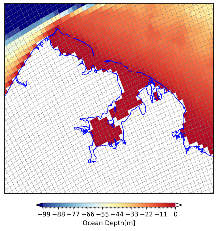 Ocean depth in the Arctic PISCES grid cells for the statistical and single column models (UAF)